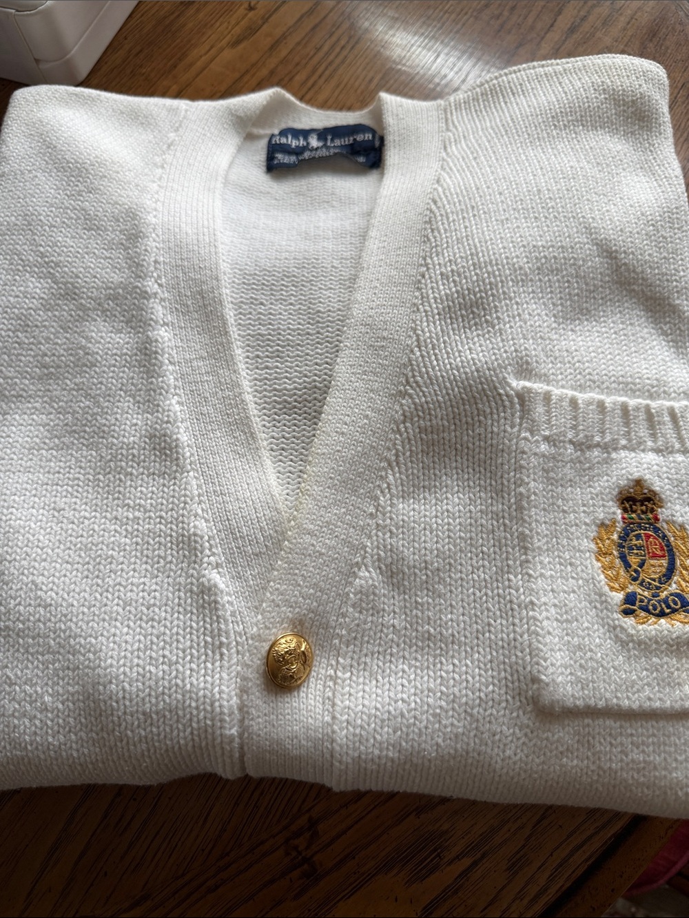 RalphLaurenCardiganSweaterBlueLabelHallmark Crest5GoldButtons PristineCrispWhite - Picture 2 of 8